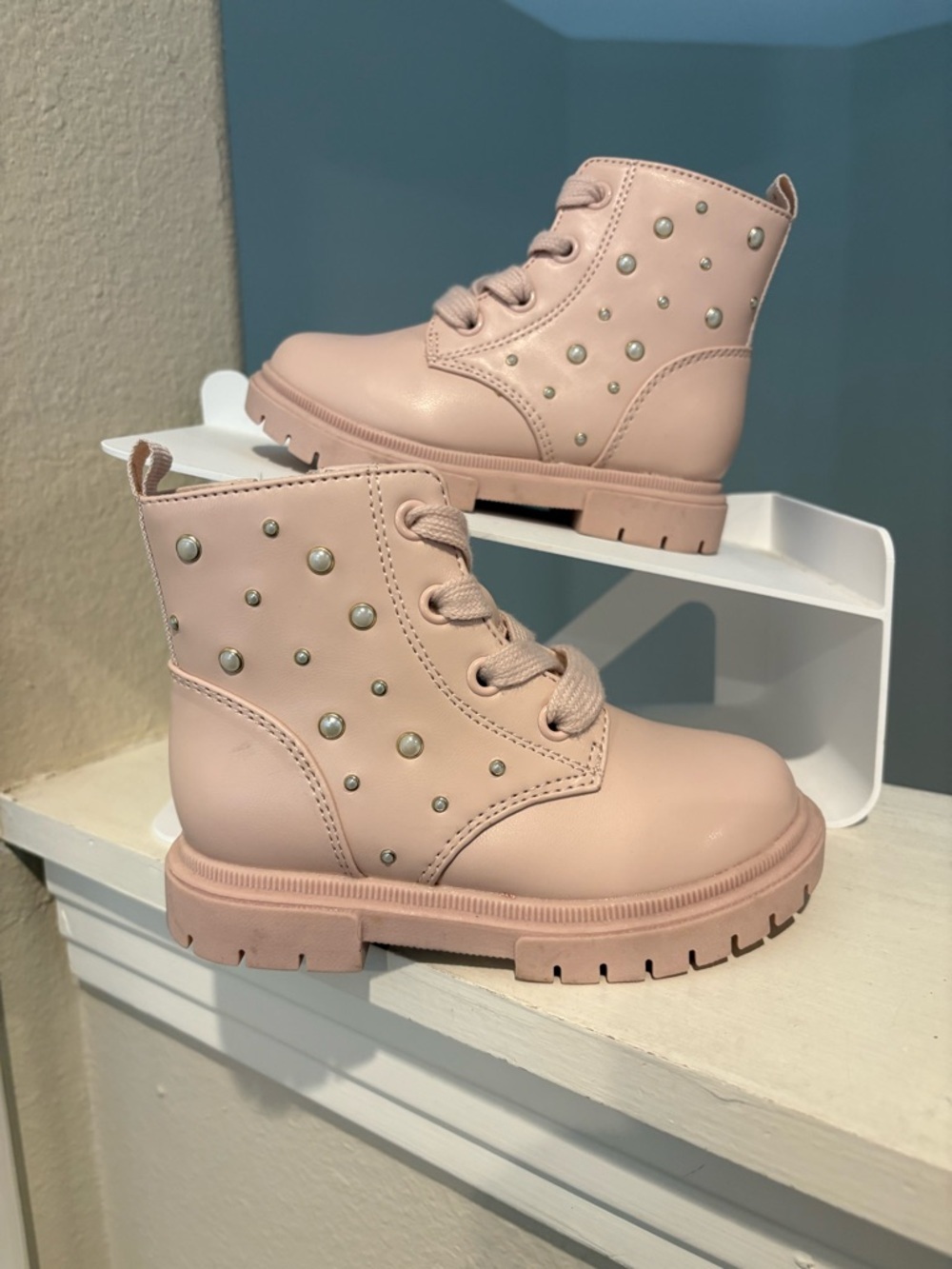 Cat And Jack Lace Up/Zip Pink Blush Amaya Combat Boot Toddler Sz 8